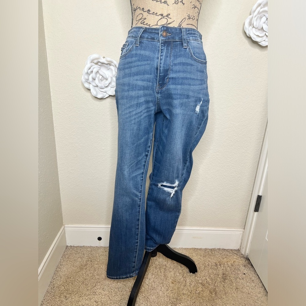 Judy Blue High Waist Distressed Straight Leg Boyfriend Jeans Size 7/28